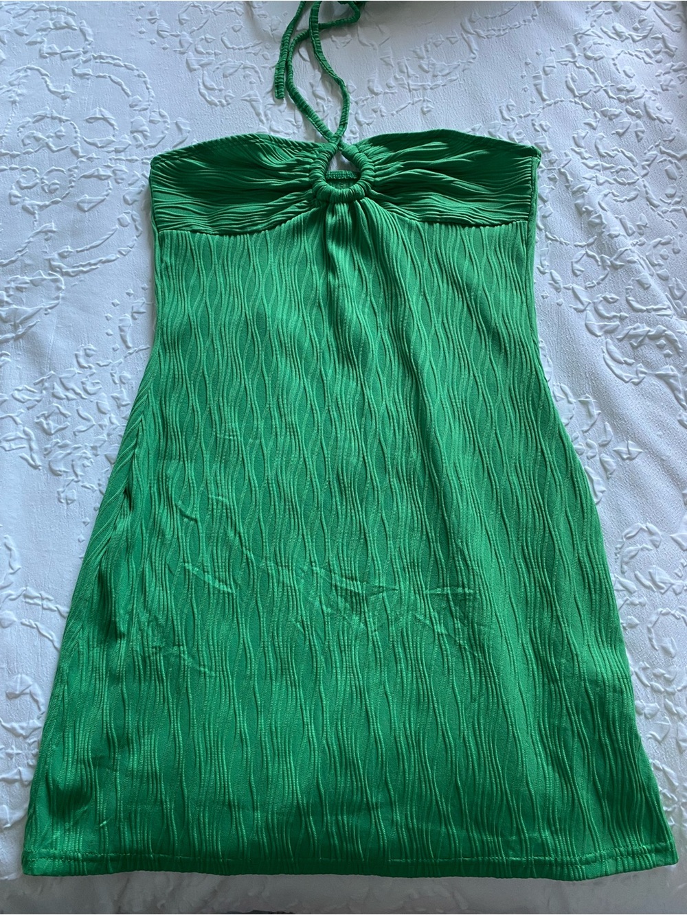 SHEIN Green Halter Mini Dress with Ring Detail